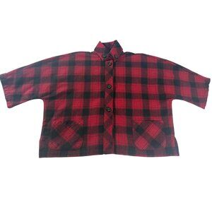 Coldwater Creek Womens Red & Black Preppy Plaid Button-Up Jacket With Pockets XL
